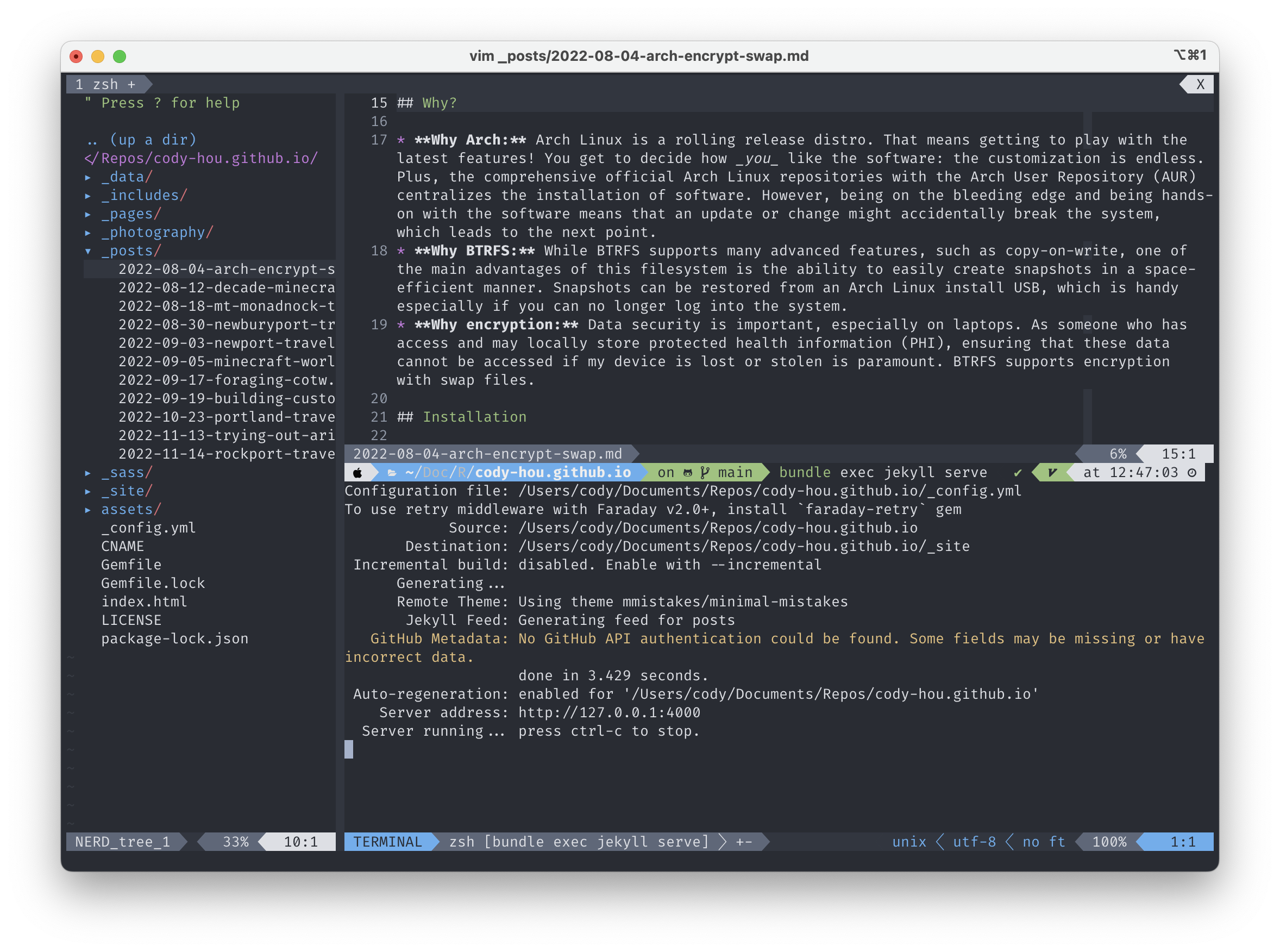 Using Vim for my blog